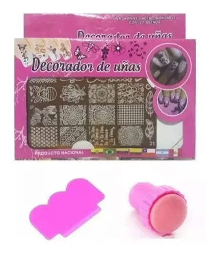 KIT Sello Estampador + Scraper Stamping Decorador plantilla de uñas💅