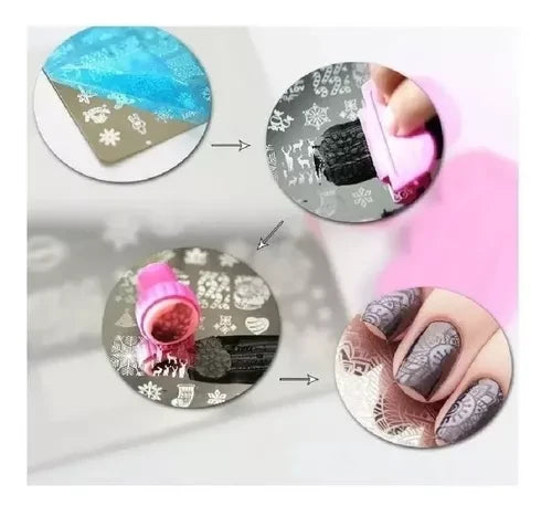 KIT Sello Estampador + Scraper Stamping Decorador plantilla de uñas💅