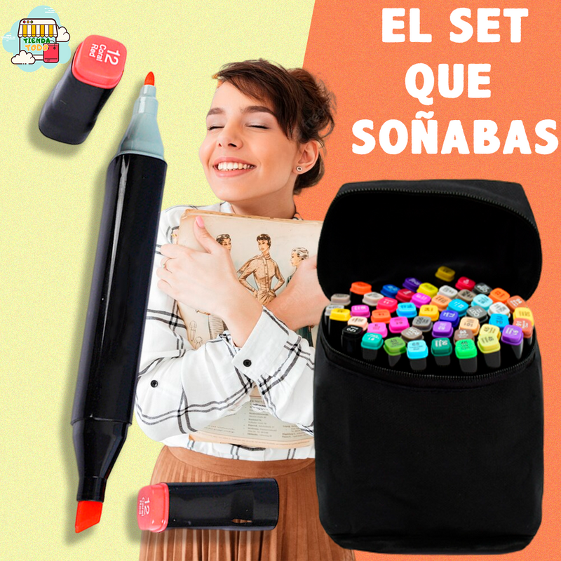 Set de Marcadores doble punta con Bolso