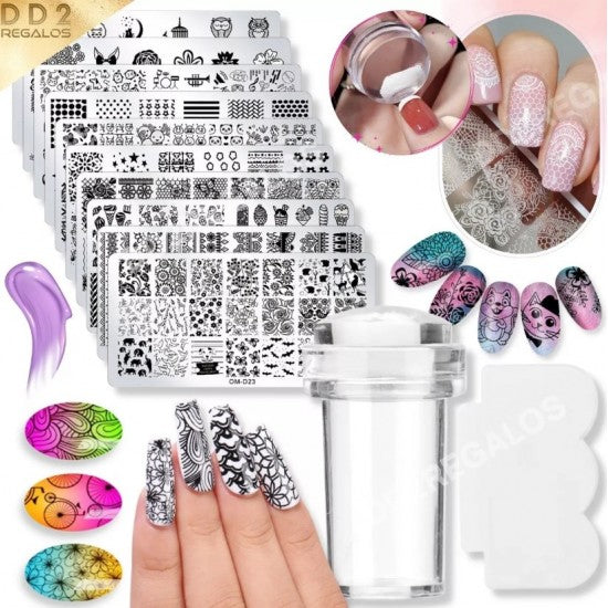 KIT Sello Estampador + Scraper Stamping Decorador plantilla de uñas💅