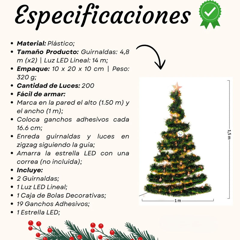 ÁRBOL DE NAVIDAD DE PARED®|LUCES+ESTRELLA INCLUIDA🎄🌟